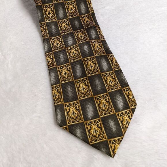 Men's Vintage 100% Silk Tie Made in Italy - Checkerboard Crest Motif - Picture 12 of 16